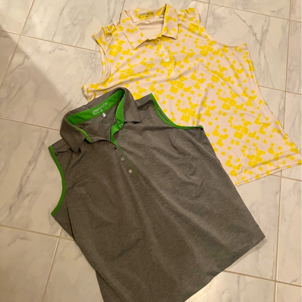 Nike 2 x golf sleeveless Polo tank Shirts - Gray and Yellow Pattern. EUC!